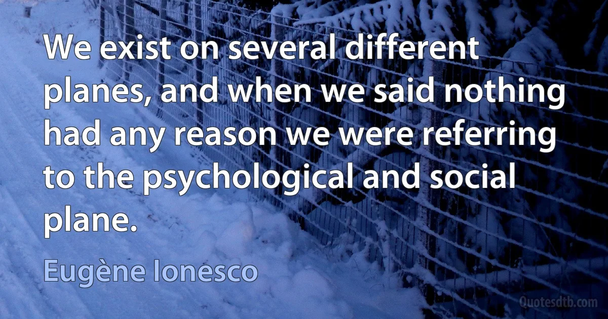 We exist on several different planes, and when we said nothing had any reason we were referring to the psychological and social plane. (Eugène Ionesco)