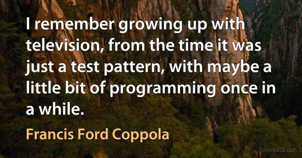 I remember growing up with television, from the time it was just a test pattern, with maybe a little bit of programming once in a while. (Francis Ford Coppola)