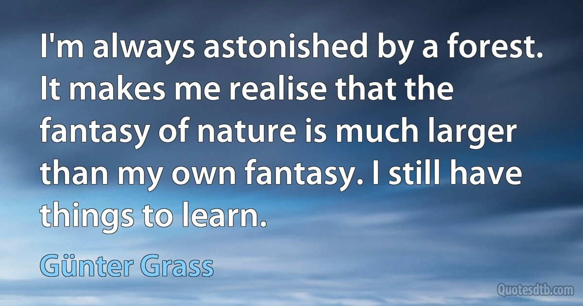 I'm always astonished by a forest. It makes me realise that the fantasy of nature is much larger than my own fantasy. I still have things to learn. (Günter Grass)