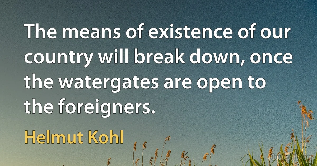 The means of existence of our country will break down, once the watergates are open to the foreigners. (Helmut Kohl)