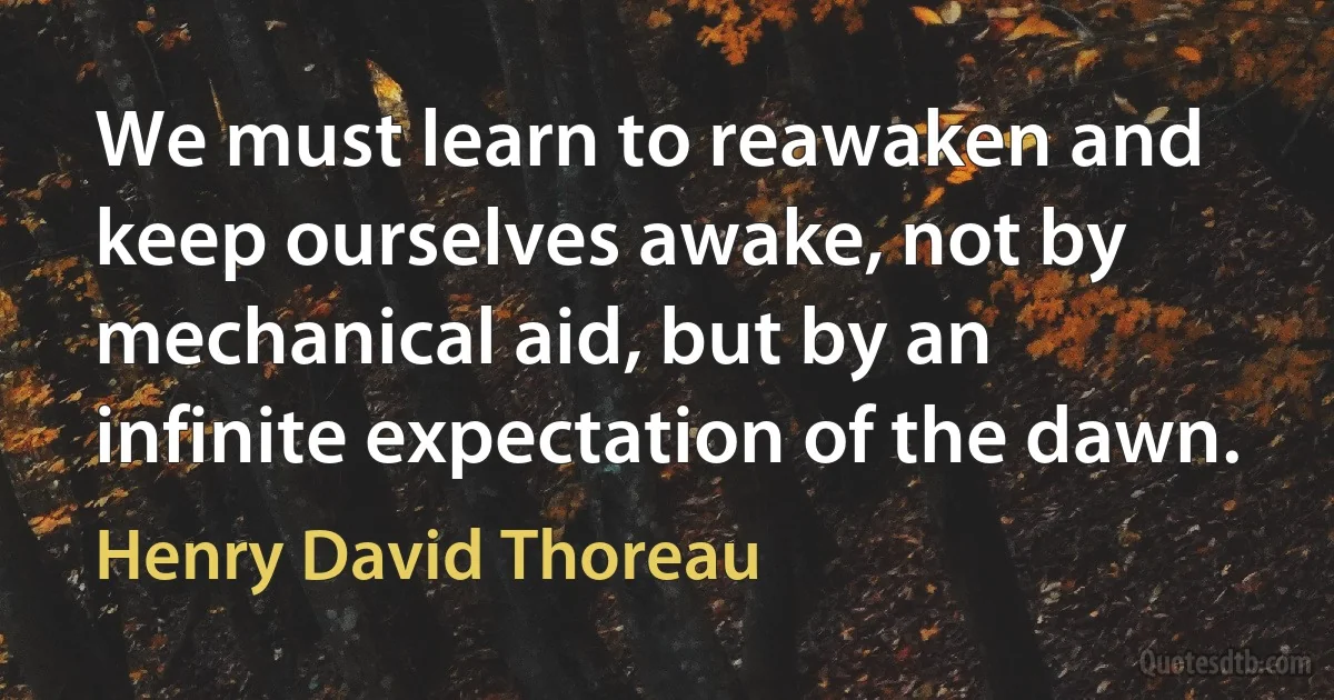 We must learn to reawaken and keep ourselves awake, not by mechanical aid, but by an infinite expectation of the dawn. (Henry David Thoreau)