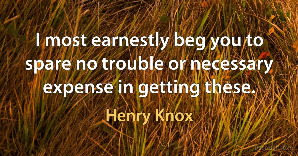 I most earnestly beg you to spare no trouble or necessary expense in getting these. (Henry Knox)