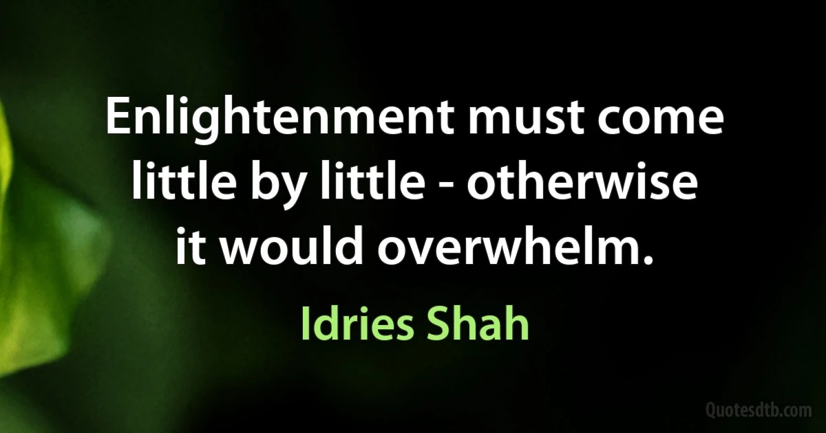 Enlightenment must come little by little - otherwise it would overwhelm. (Idries Shah)