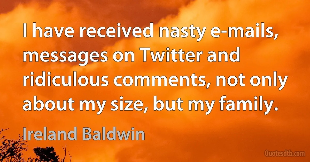 I have received nasty e-mails, messages on Twitter and ridiculous comments, not only about my size, but my family. (Ireland Baldwin)