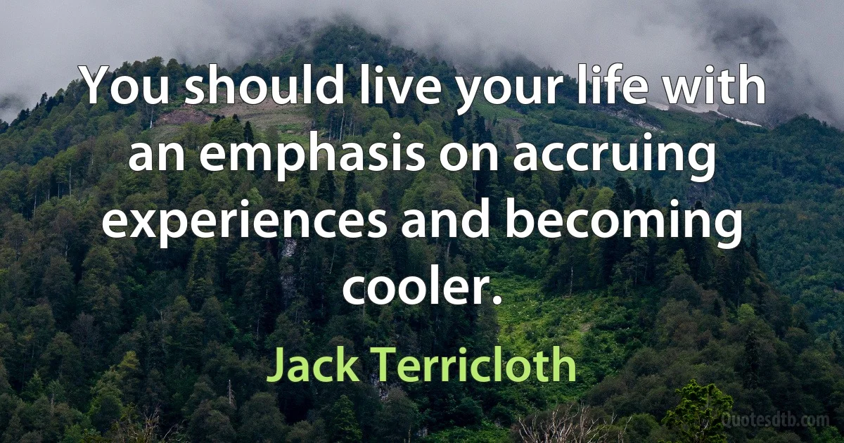 You should live your life with an emphasis on accruing experiences and becoming cooler. (Jack Terricloth)