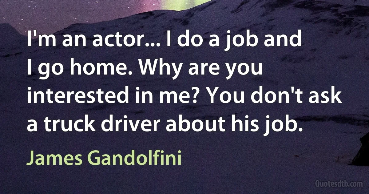 I'm an actor... I do a job and I go home. Why are you interested in me? You don't ask a truck driver about his job. (James Gandolfini)