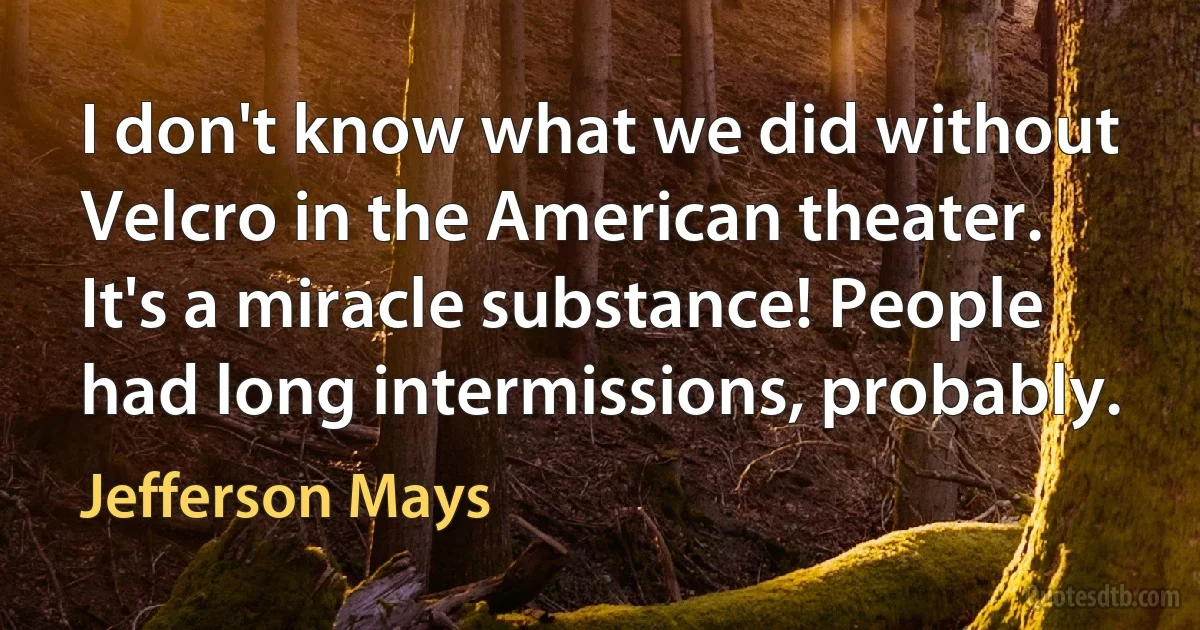 I don't know what we did without Velcro in the American theater. It's a miracle substance! People had long intermissions, probably. (Jefferson Mays)