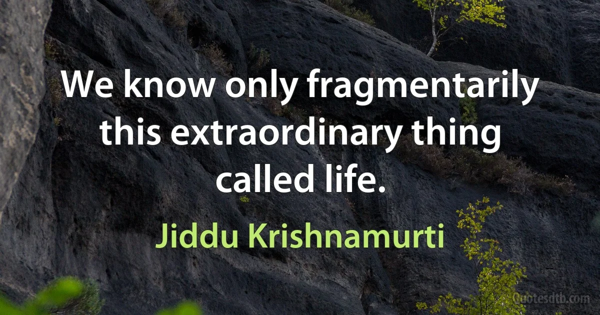 We know only fragmentarily this extraordinary thing called life. (Jiddu Krishnamurti)