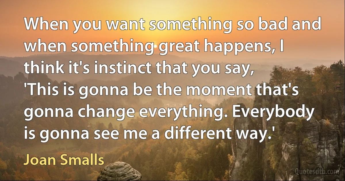 When you want something so bad and when something great happens, I think it's instinct that you say, 'This is gonna be the moment that's gonna change everything. Everybody is gonna see me a different way.' (Joan Smalls)