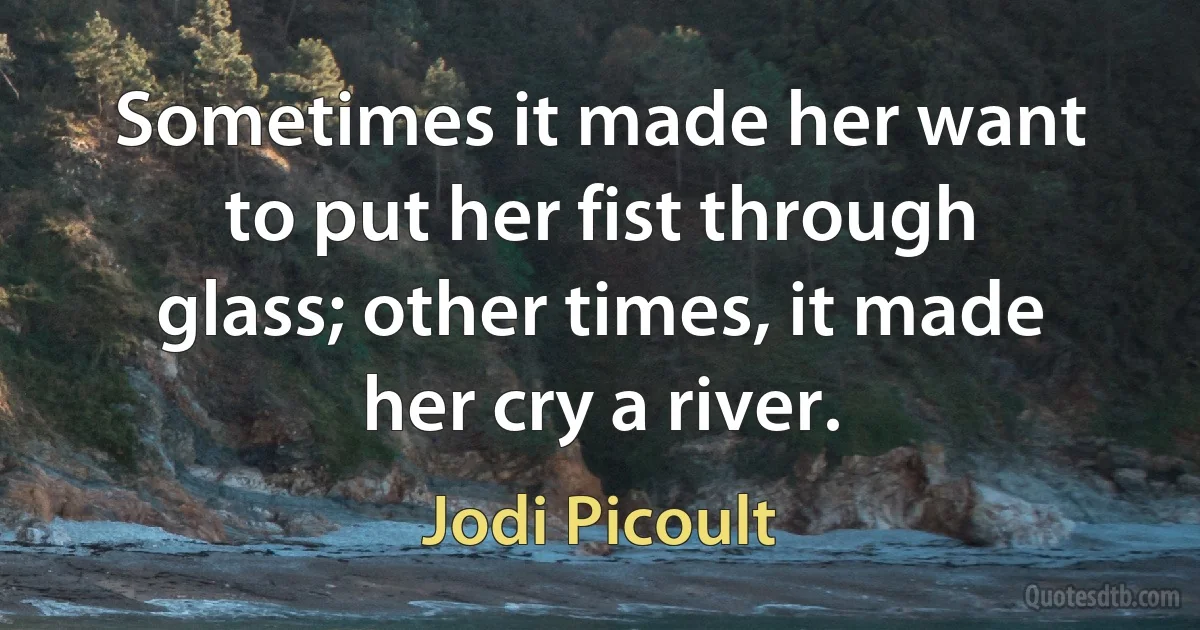 Sometimes it made her want to put her fist through glass; other times, it made her cry a river. (Jodi Picoult)