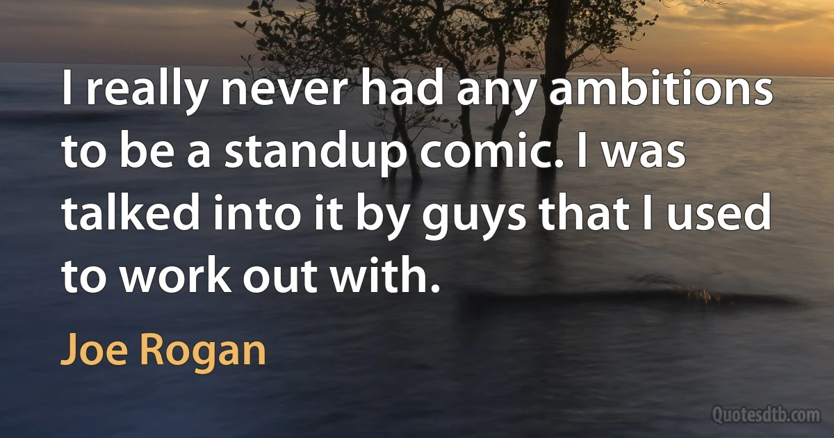 I really never had any ambitions to be a standup comic. I was talked into it by guys that I used to work out with. (Joe Rogan)