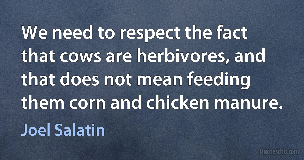 We need to respect the fact that cows are herbivores, and that does not mean feeding them corn and chicken manure. (Joel Salatin)