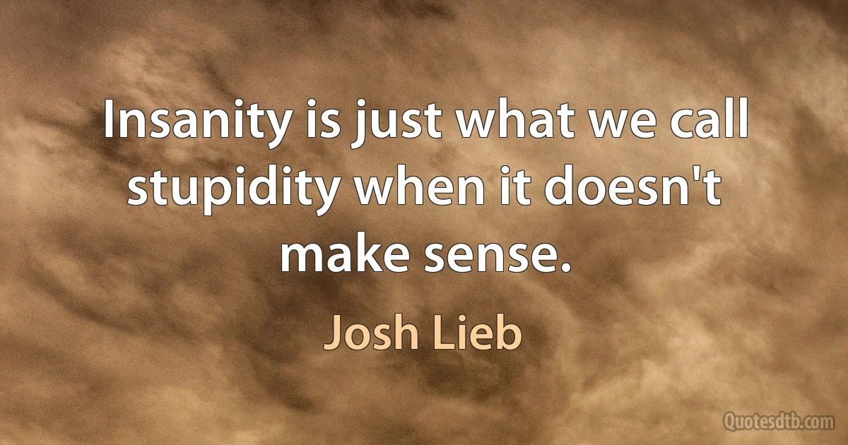 Insanity is just what we call stupidity when it doesn't make sense. (Josh Lieb)