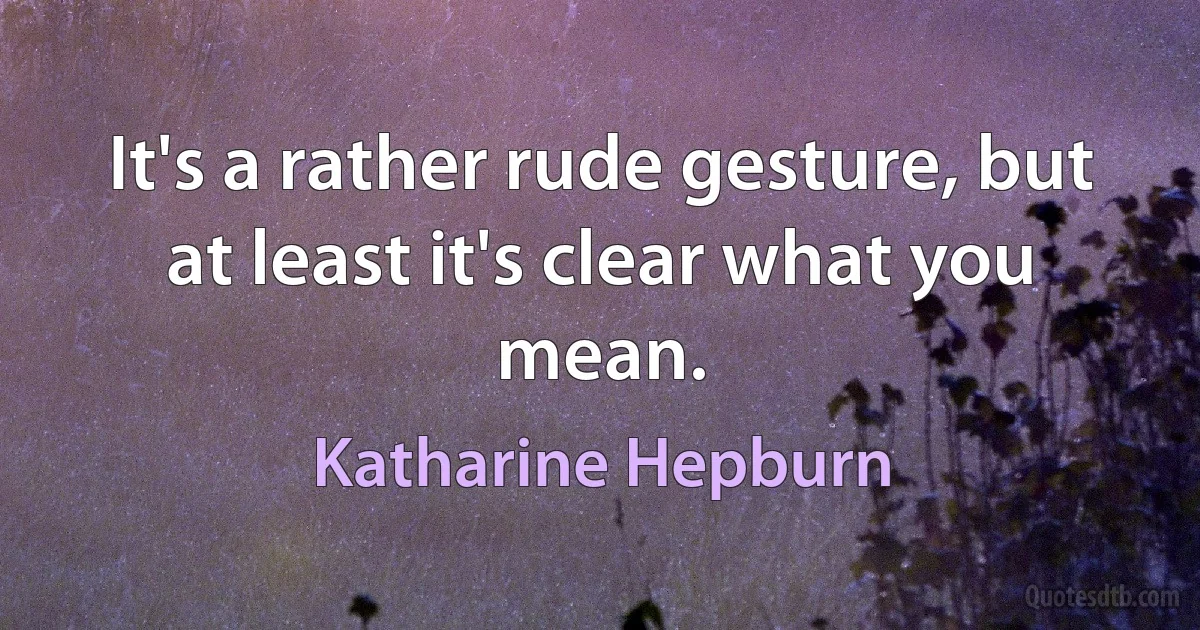 It's a rather rude gesture, but at least it's clear what you mean. (Katharine Hepburn)