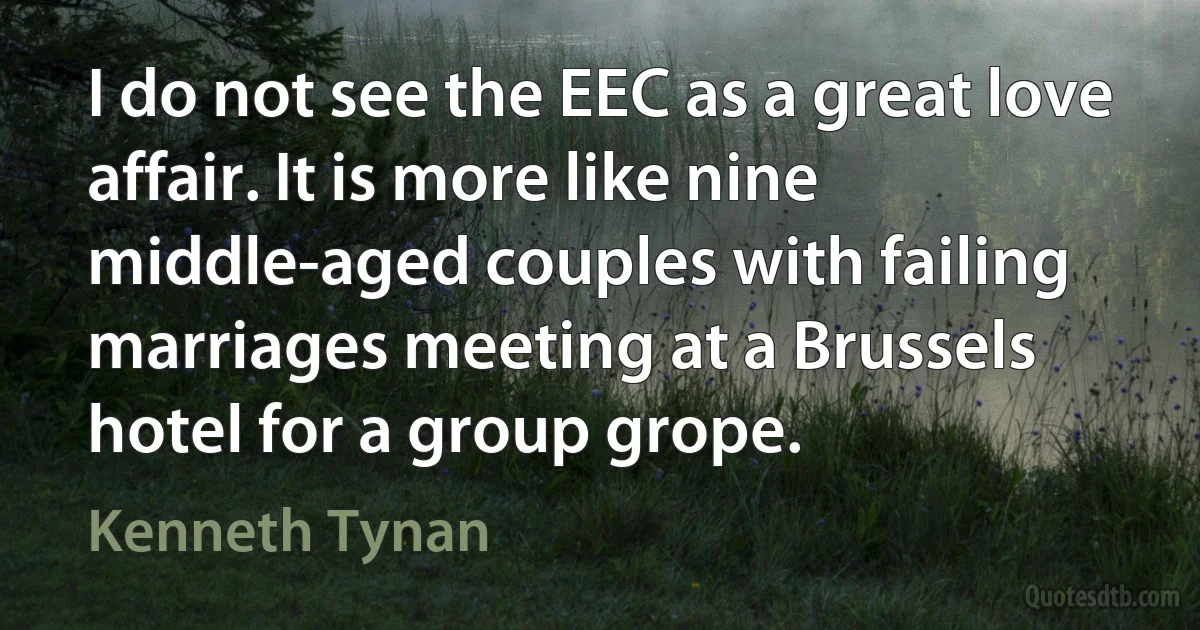 I do not see the EEC as a great love affair. It is more like nine middle-aged couples with failing marriages meeting at a Brussels hotel for a group grope. (Kenneth Tynan)