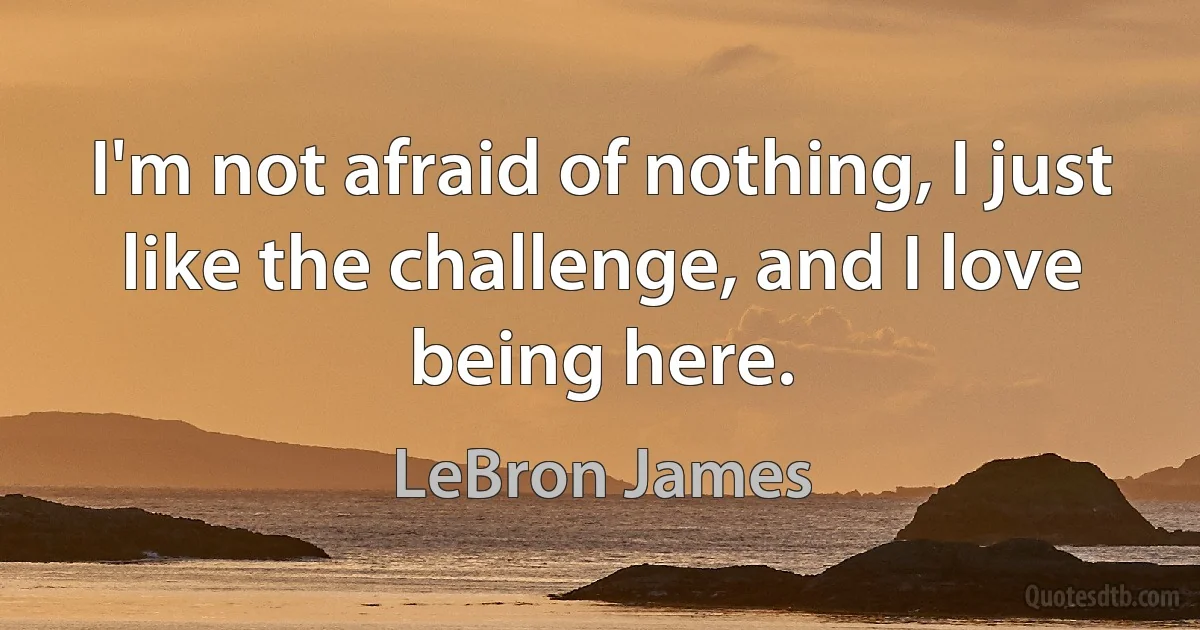 I'm not afraid of nothing, I just like the challenge, and I love being here. (LeBron James)