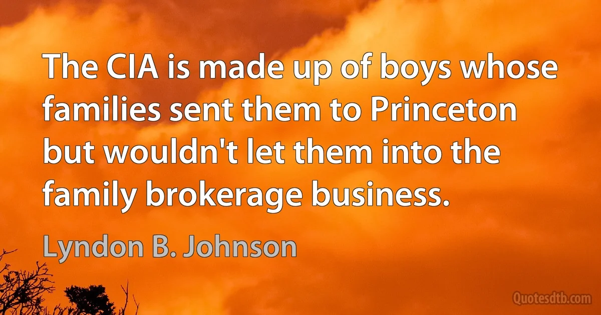 The CIA is made up of boys whose families sent them to Princeton but wouldn't let them into the family brokerage business. (Lyndon B. Johnson)