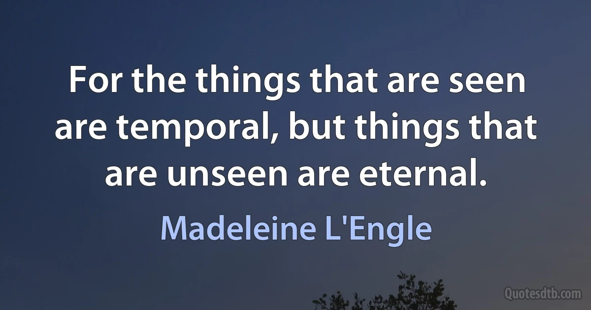 For the things that are seen are temporal, but things that are unseen are eternal. (Madeleine L'Engle)