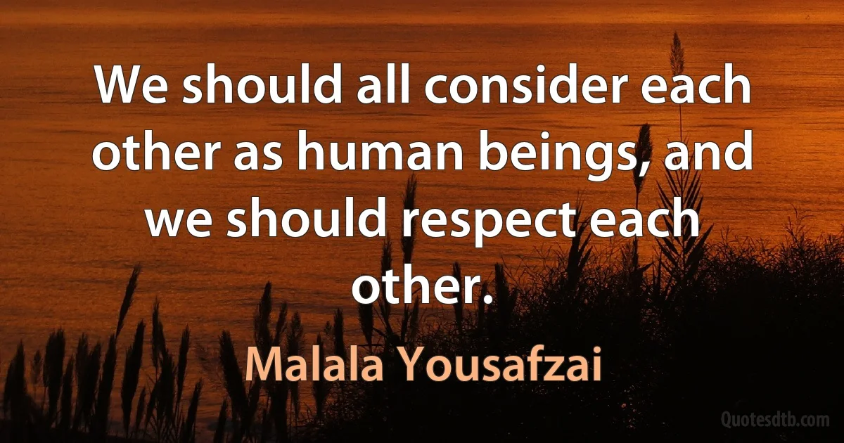 We should all consider each other as human beings, and we should respect each other. (Malala Yousafzai)