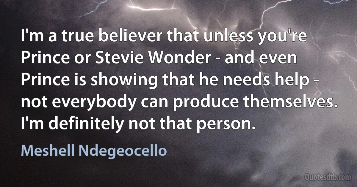 I'm a true believer that unless you're Prince or Stevie Wonder - and even Prince is showing that he needs help - not everybody can produce themselves. I'm definitely not that person. (Meshell Ndegeocello)