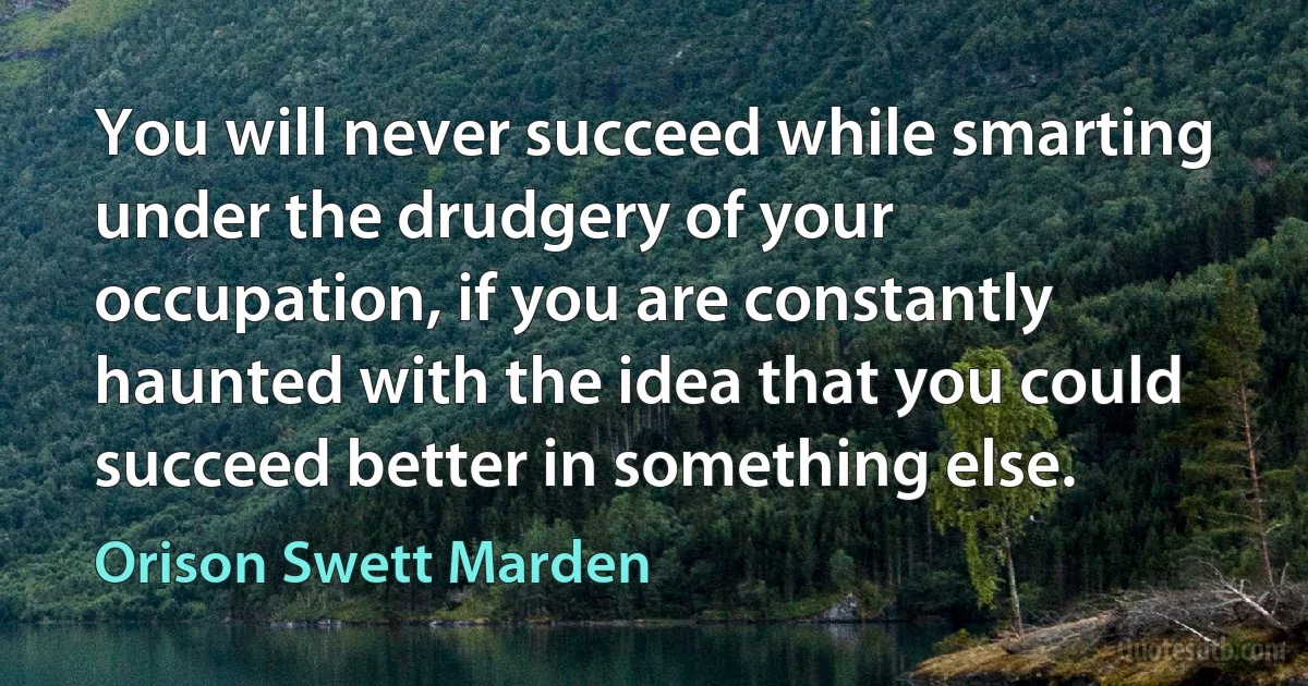 You will never succeed while smarting under the drudgery of your occupation, if you are constantly haunted with the idea that you could succeed better in something else. (Orison Swett Marden)