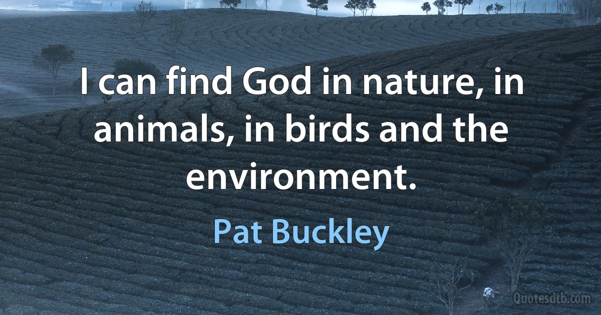 I can find God in nature, in animals, in birds and the environment. (Pat Buckley)