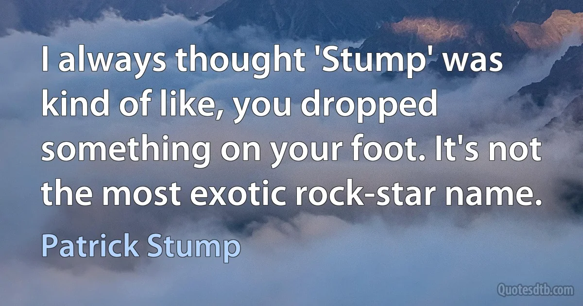 I always thought 'Stump' was kind of like, you dropped something on your foot. It's not the most exotic rock-star name. (Patrick Stump)