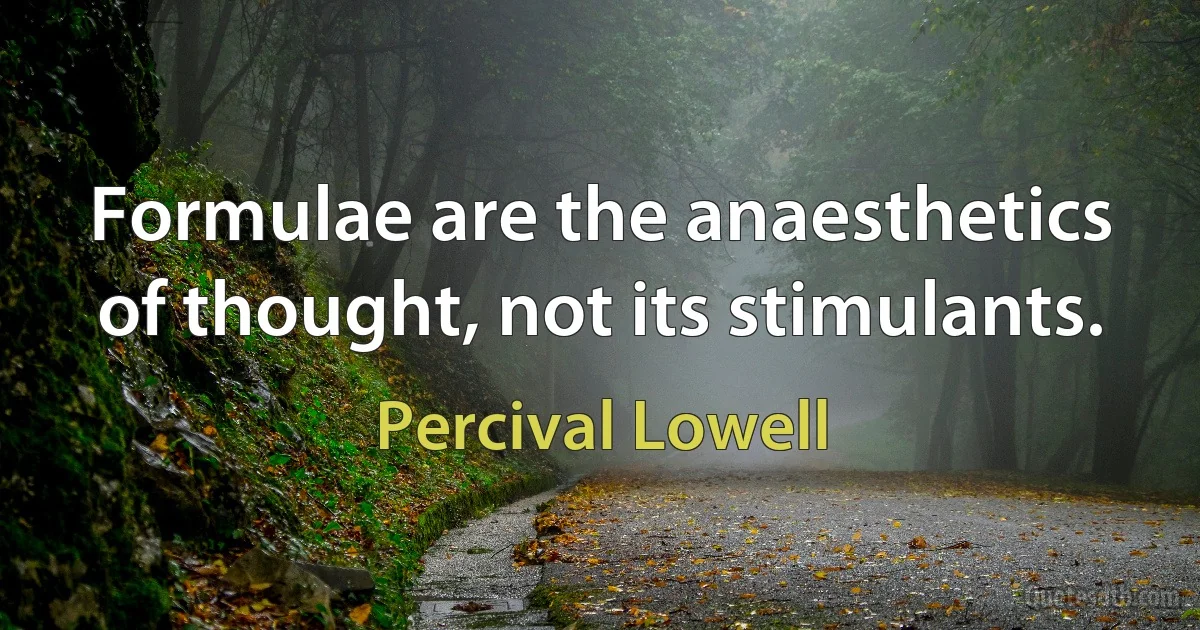 Formulae are the anaesthetics of thought, not its stimulants. (Percival Lowell)