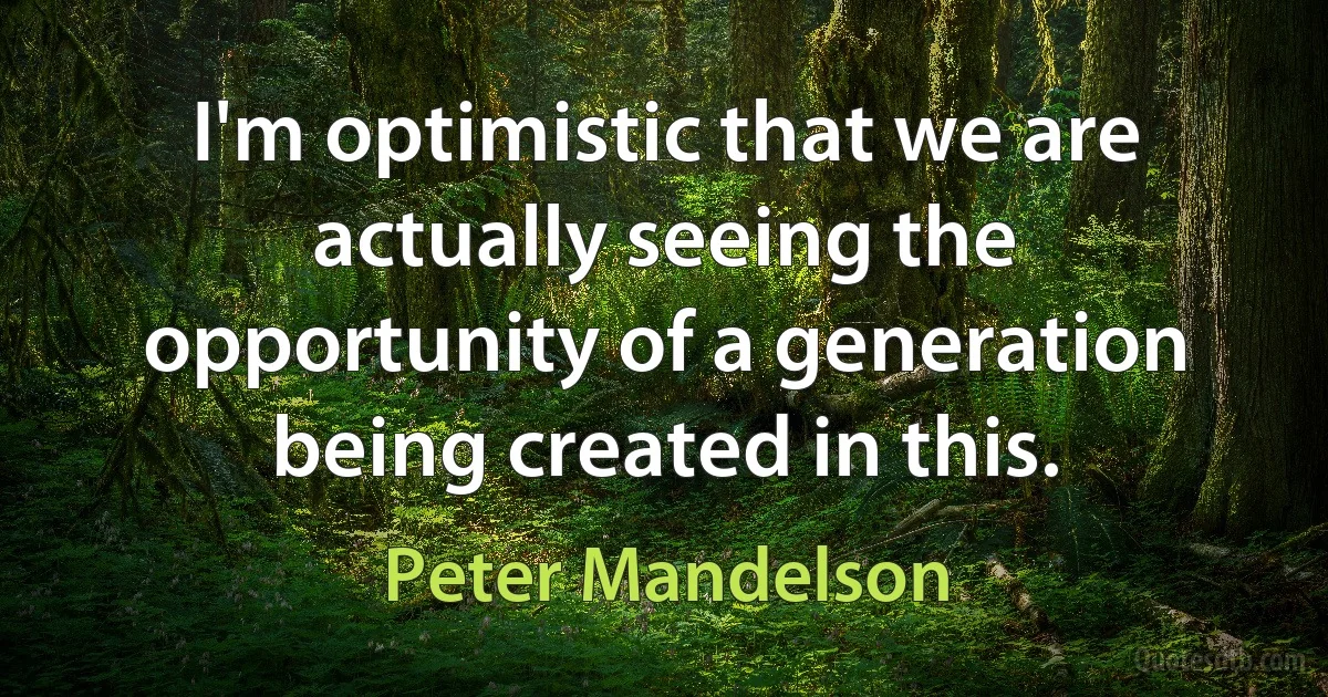 I'm optimistic that we are actually seeing the opportunity of a generation being created in this. (Peter Mandelson)