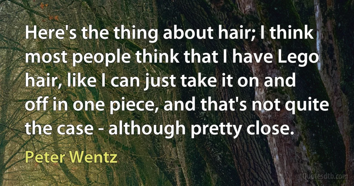 Here's the thing about hair; I think most people think that I have Lego hair, like I can just take it on and off in one piece, and that's not quite the case - although pretty close. (Peter Wentz)