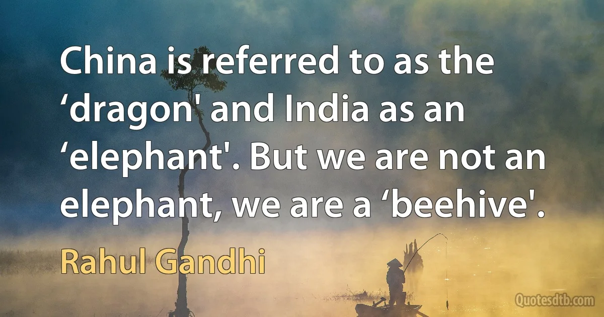 China is referred to as the ‘dragon' and India as an ‘elephant'. But we are not an elephant, we are a ‘beehive'. (Rahul Gandhi)