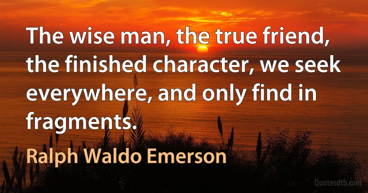 The wise man, the true friend, the finished character, we seek everywhere, and only find in fragments. (Ralph Waldo Emerson)