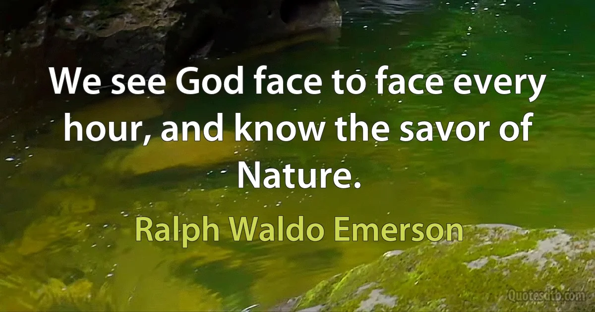 We see God face to face every hour, and know the savor of Nature. (Ralph Waldo Emerson)