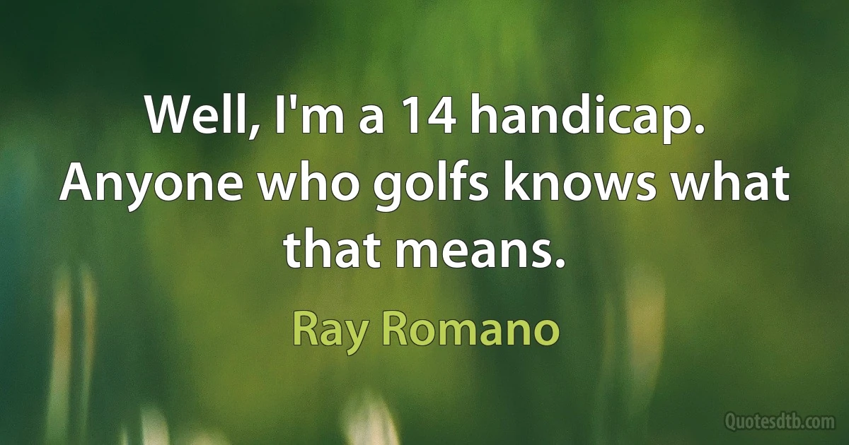 Well, I'm a 14 handicap. Anyone who golfs knows what that means. (Ray Romano)