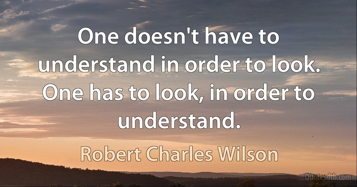 One doesn't have to understand in order to look. One has to look, in order to understand. (Robert Charles Wilson)