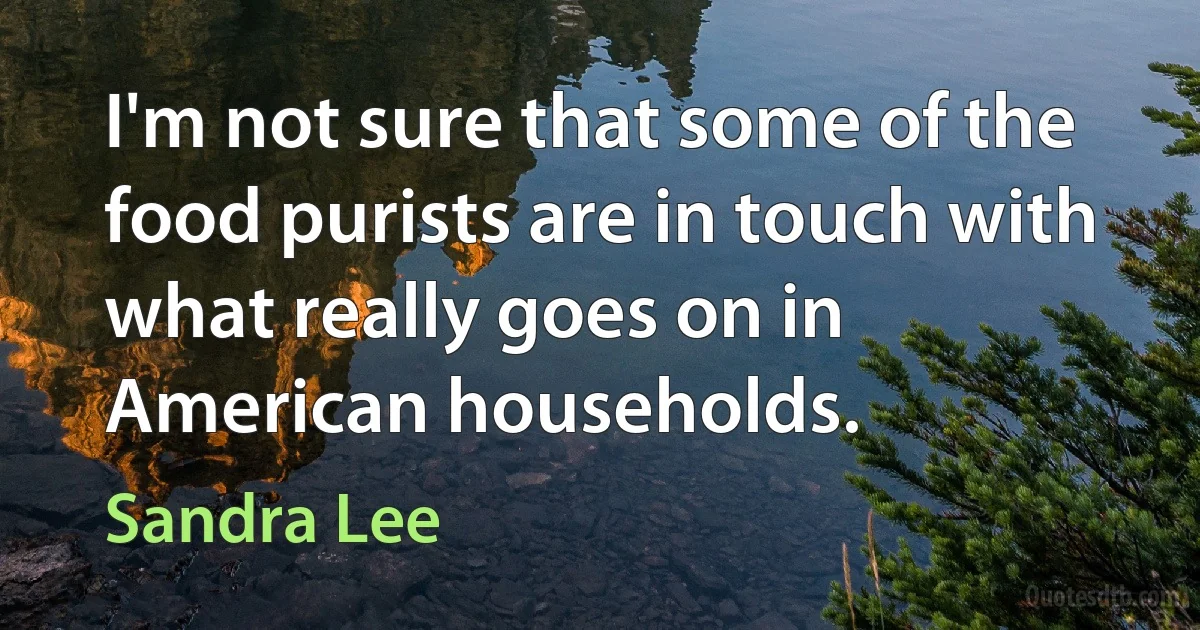 I'm not sure that some of the food purists are in touch with what really goes on in American households. (Sandra Lee)