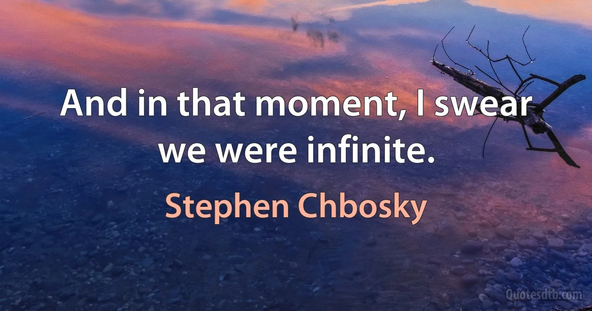 And in that moment, I swear we were infinite. (Stephen Chbosky)