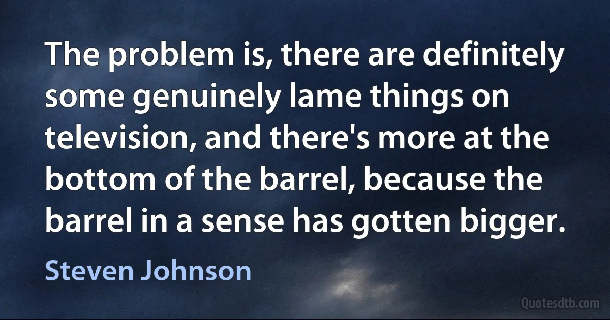 The problem is, there are definitely some genuinely lame things on television, and there's more at the bottom of the barrel, because the barrel in a sense has gotten bigger. (Steven Johnson)