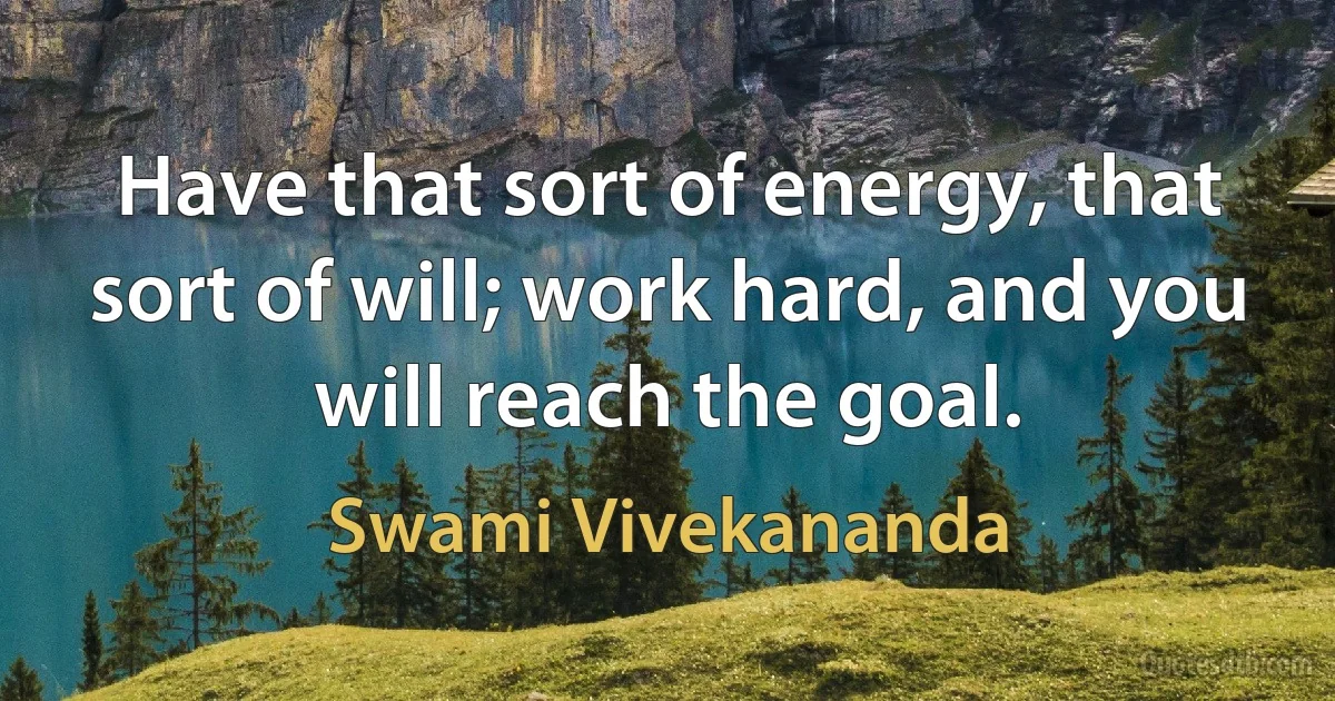 Have that sort of energy, that sort of will; work hard, and you will reach the goal. (Swami Vivekananda)