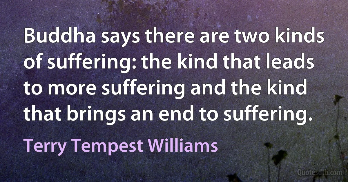 Buddha says there are two kinds of suffering: the kind that leads to more suffering and the kind that brings an end to suffering. (Terry Tempest Williams)