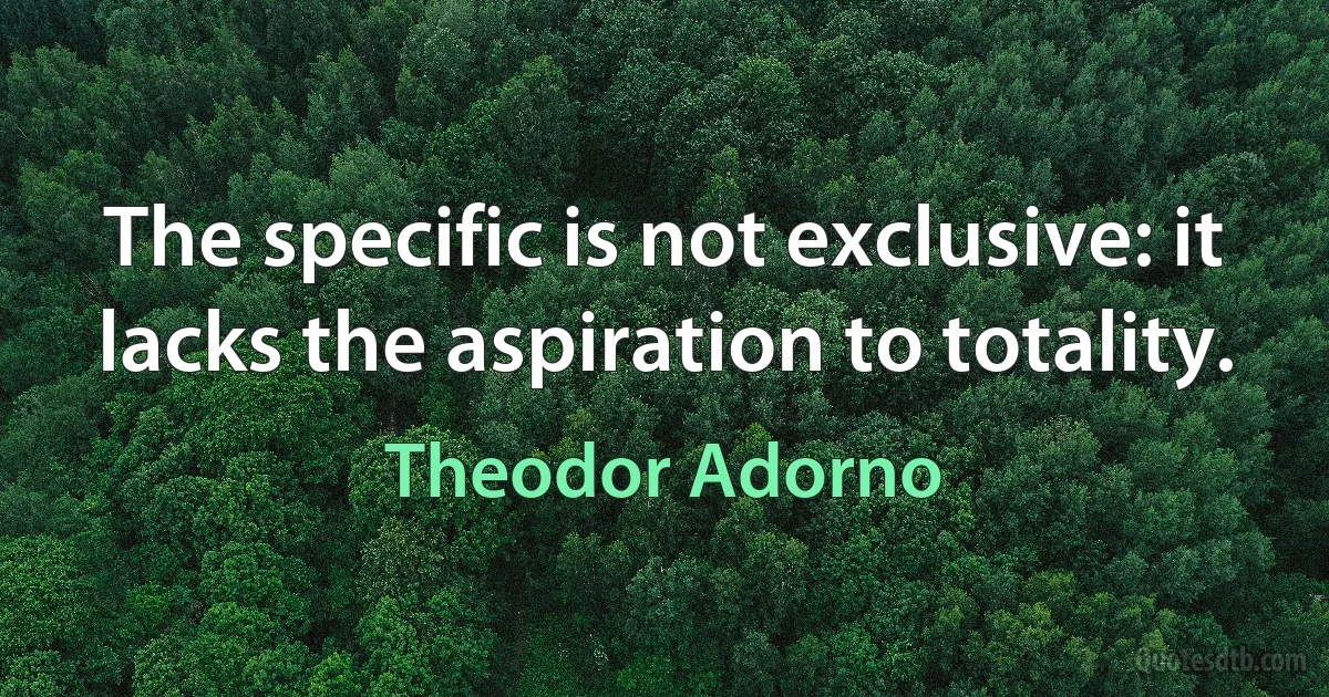 The specific is not exclusive: it lacks the aspiration to totality. (Theodor Adorno)