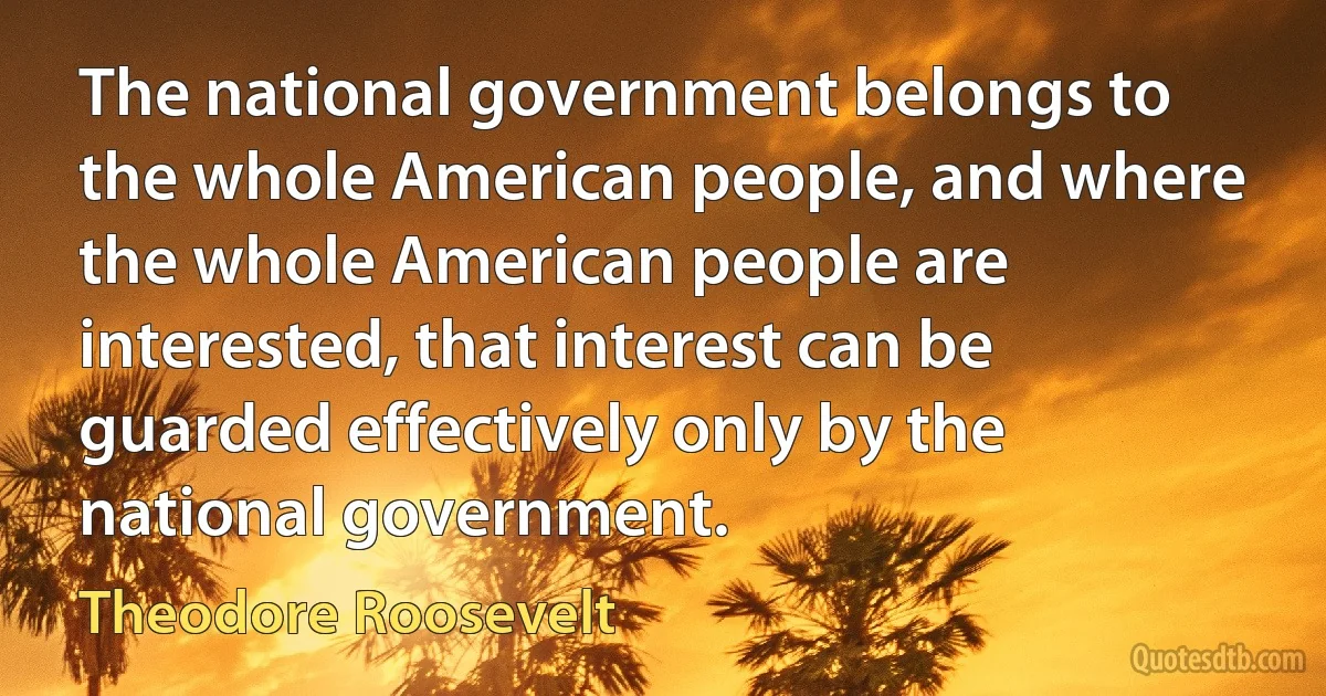 The national government belongs to the whole American people, and where the whole American people are interested, that interest can be guarded effectively only by the national government. (Theodore Roosevelt)