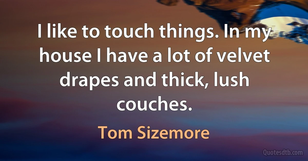 I like to touch things. In my house I have a lot of velvet drapes and thick, lush couches. (Tom Sizemore)