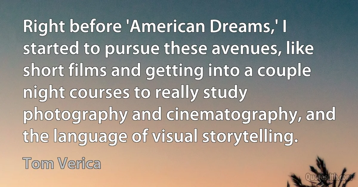 Right before 'American Dreams,' I started to pursue these avenues, like short films and getting into a couple night courses to really study photography and cinematography, and the language of visual storytelling. (Tom Verica)