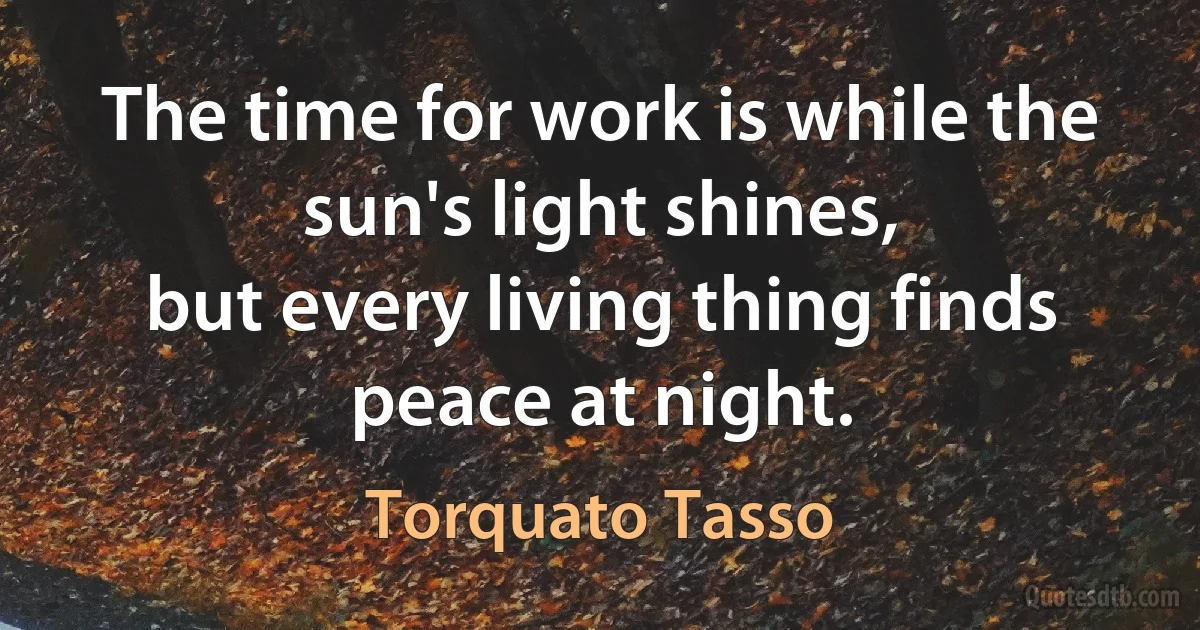 The time for work is while the sun's light shines,
but every living thing finds peace at night. (Torquato Tasso)