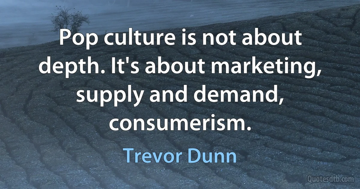 Pop culture is not about depth. It's about marketing, supply and demand, consumerism. (Trevor Dunn)