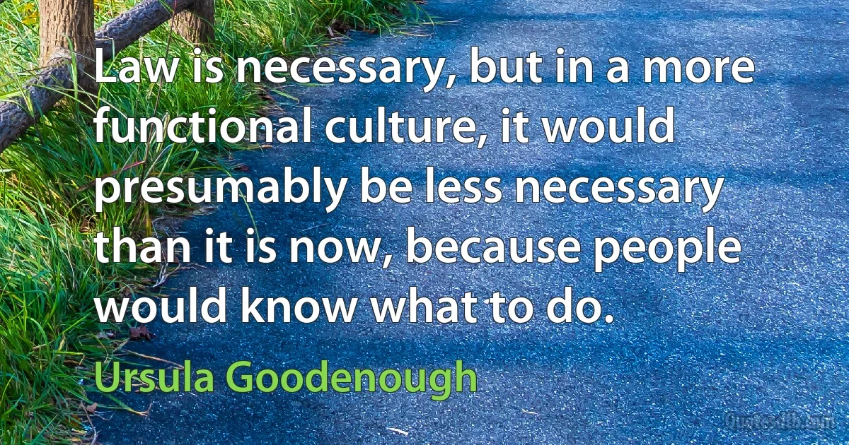 Law is necessary, but in a more functional culture, it would presumably be less necessary than it is now, because people would know what to do. (Ursula Goodenough)