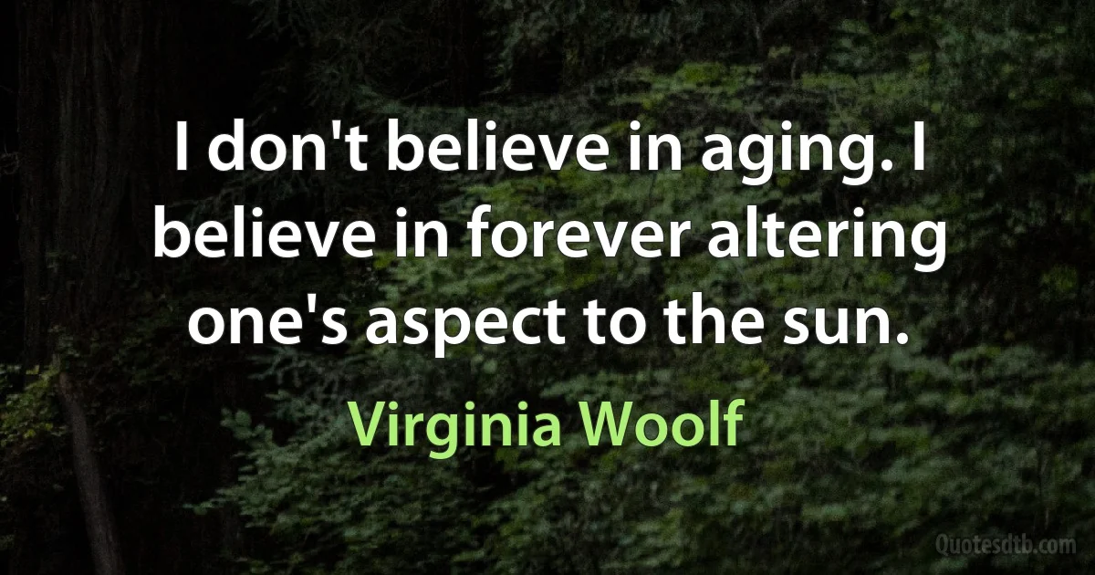 I don't believe in aging. I believe in forever altering one's aspect to the sun. (Virginia Woolf)