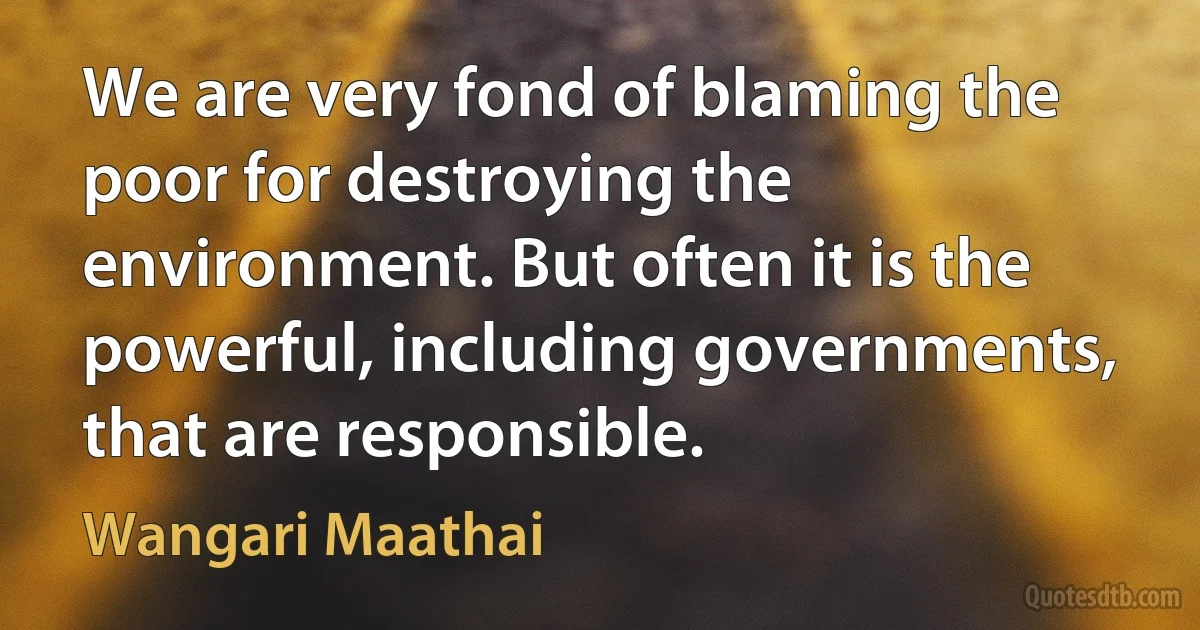 We are very fond of blaming the poor for destroying the environment. But often it is the powerful, including governments, that are responsible. (Wangari Maathai)