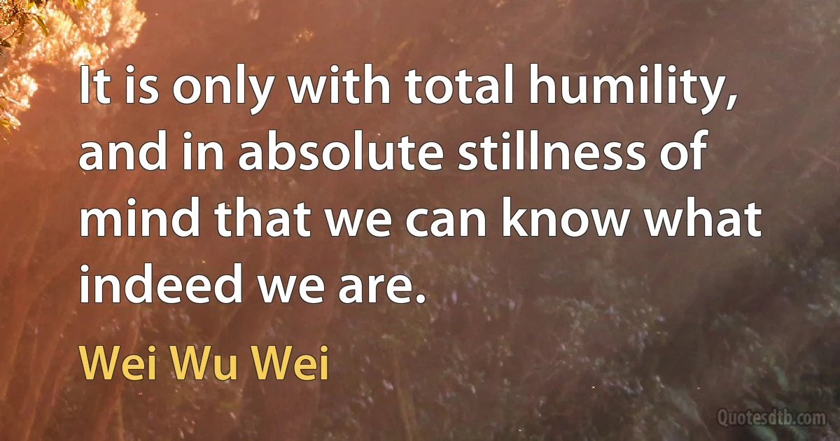 It is only with total humility, and in absolute stillness of mind that we can know what indeed we are. (Wei Wu Wei)